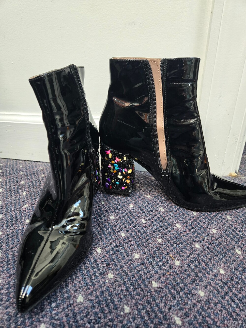 Betsy Johnson Black Patent Ankle Boots Size 8M